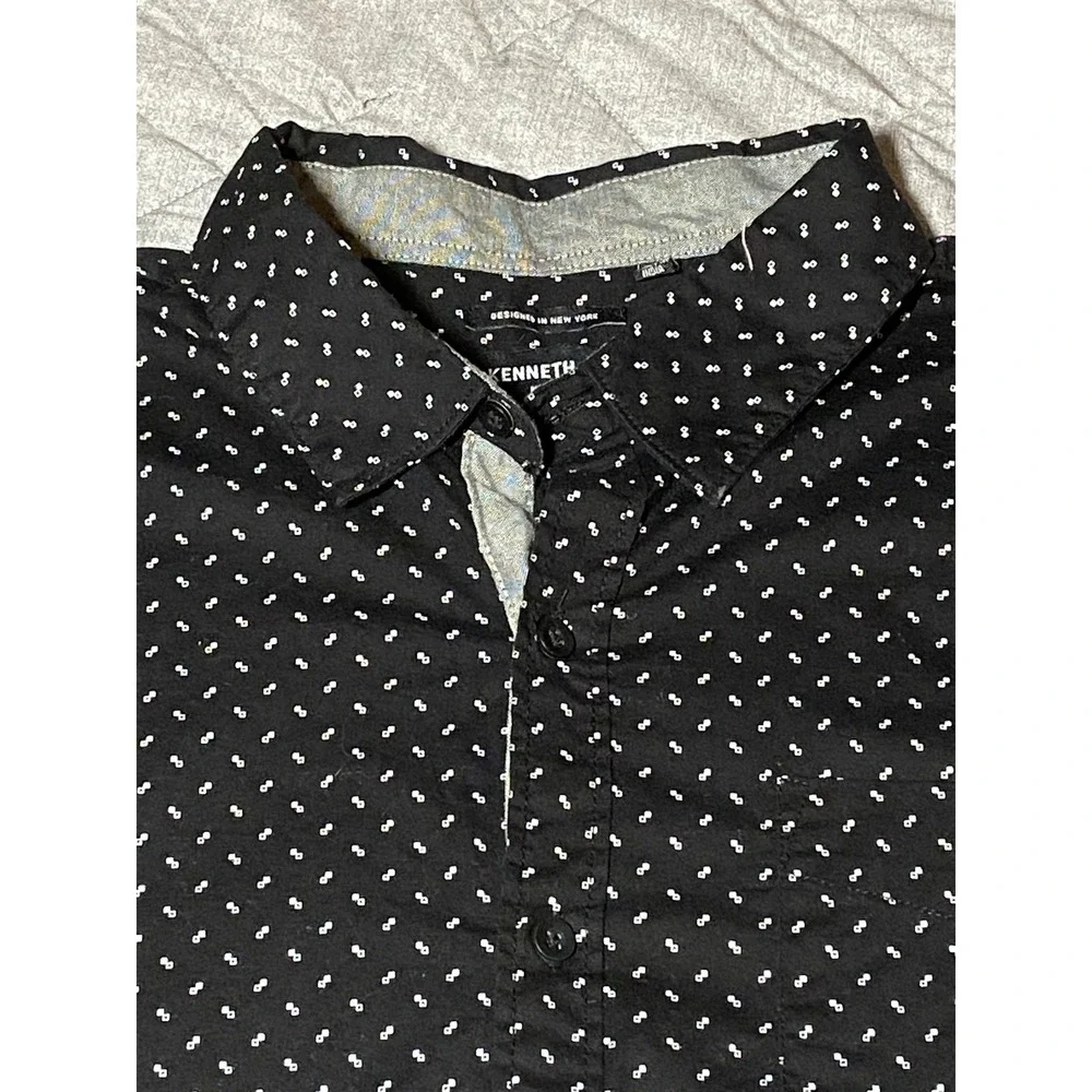 Kenneth Cole Men's XL Slim Fit Black White Micro Dot Button Down Shirt